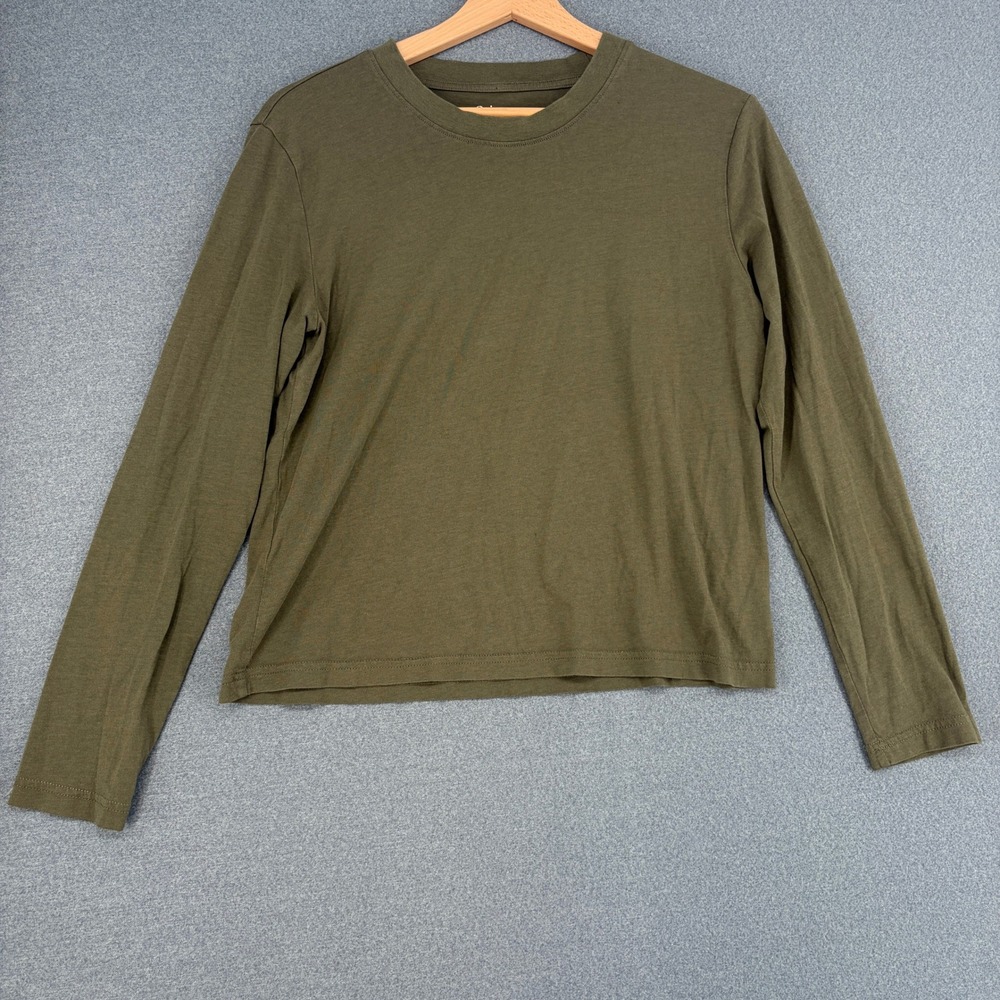 Quince Women Olive Green Long Sleeve Essential Crewneck T-Shirt Sz Small FLAW
